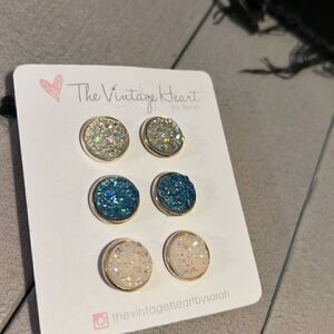 Opal Blue and White New Druzy Stud Earrings